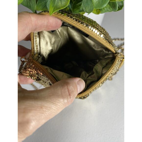 Paola Del Lungo Purse Small Shiny Metallic Gold Mesh Round Cocktail Wedding MINT - Picture 7 of 8